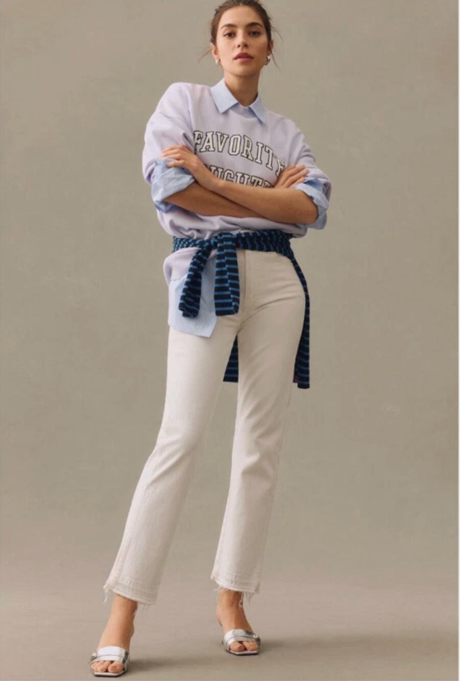 AMO NWT Chloe Crop White Denim Jean in White Sand // 00
